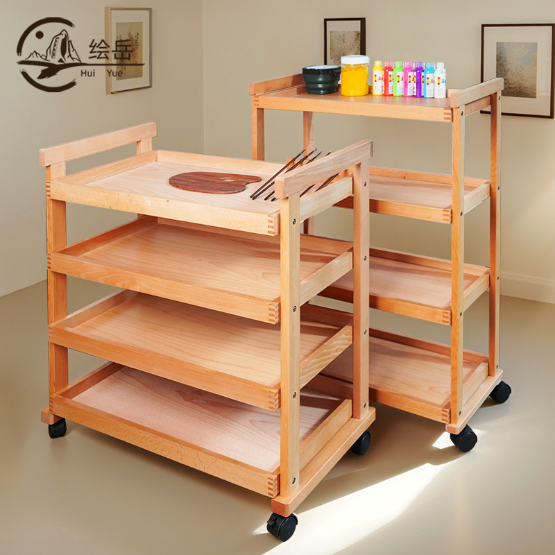 Huiyue Imported Beech Four-Layer Simple Oil Painting Cart for Art Students Four-Layer Removable Oil Painting and Sketching Cabinet