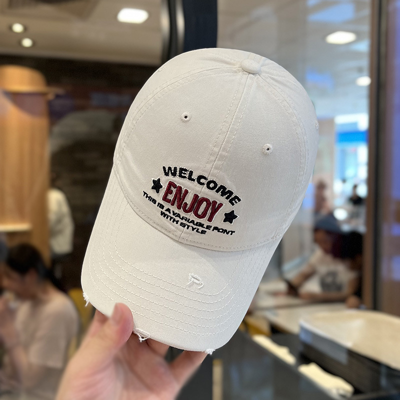 Sombreros de béisbol bordados de letras retro estadounidenses mujeres primavera y otoño calles versátiles muestran cara pequeña sombrero de boca de pato de pareja