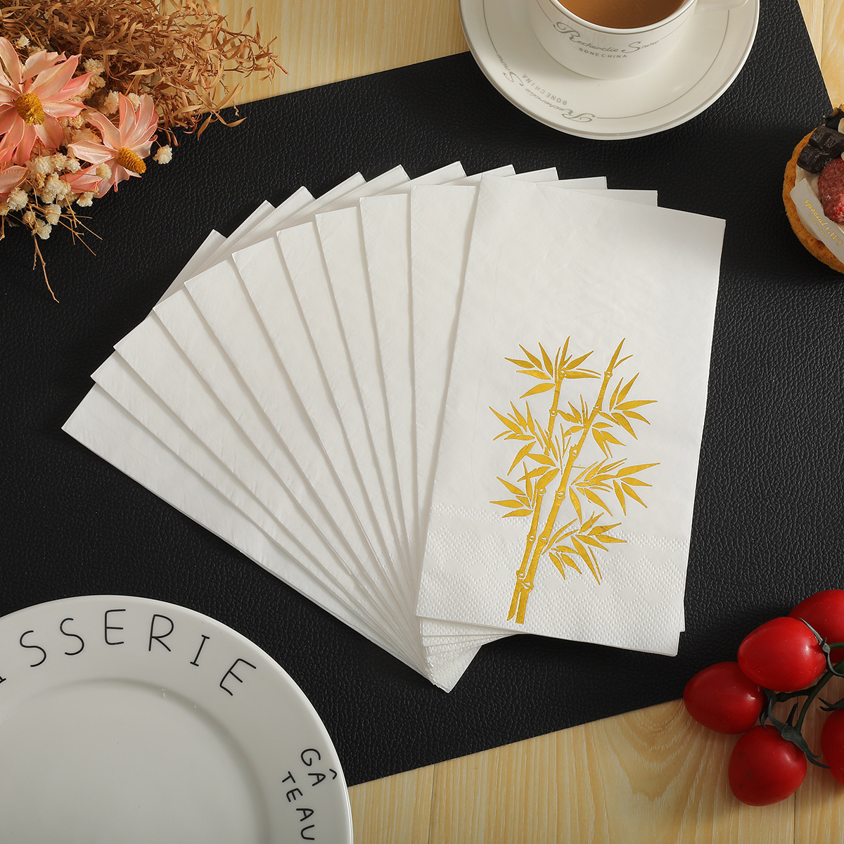 烫金餐巾竹子印花方巾纸节日乔迁派对聚会高级餐厅专用一次性纸巾