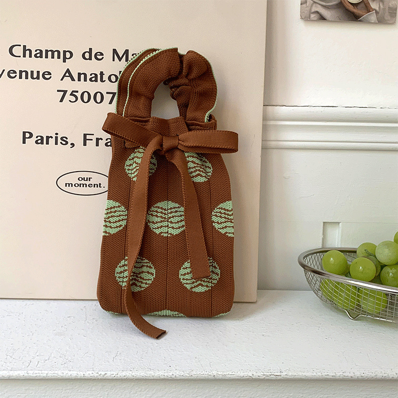 Bolsa de punto, oreja de madera, diseño de nicho, bolso con cordón de dibujos animados, bolso de mensajero portátil de todo fósforo, bolso de teléfono móvil