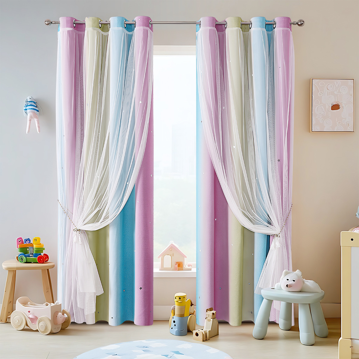 Inventario al por mayor Morandi rayas de gradiente transfronterizas de doble capa en una sola sombra cortina de acoplamiento de aluminio fuente de productos terminados fabricante