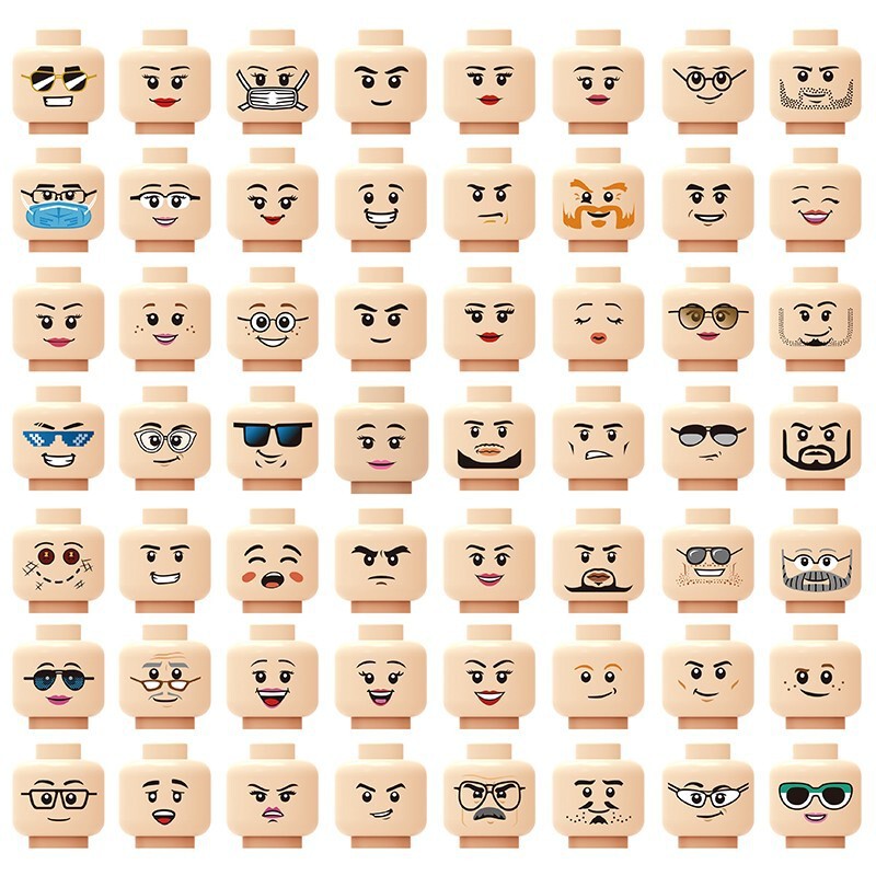 Foreign Trade Cross-Border Small Particle Building Blocks Flesh-Colored Minifigure Head Compatible with 3626 Face Printed Expression 50g