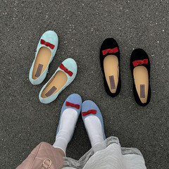 2024新款真皮法式蝴蝶結圓頭芭蕾舞鞋女平底鞋仙女晚晚風淺口單鞋