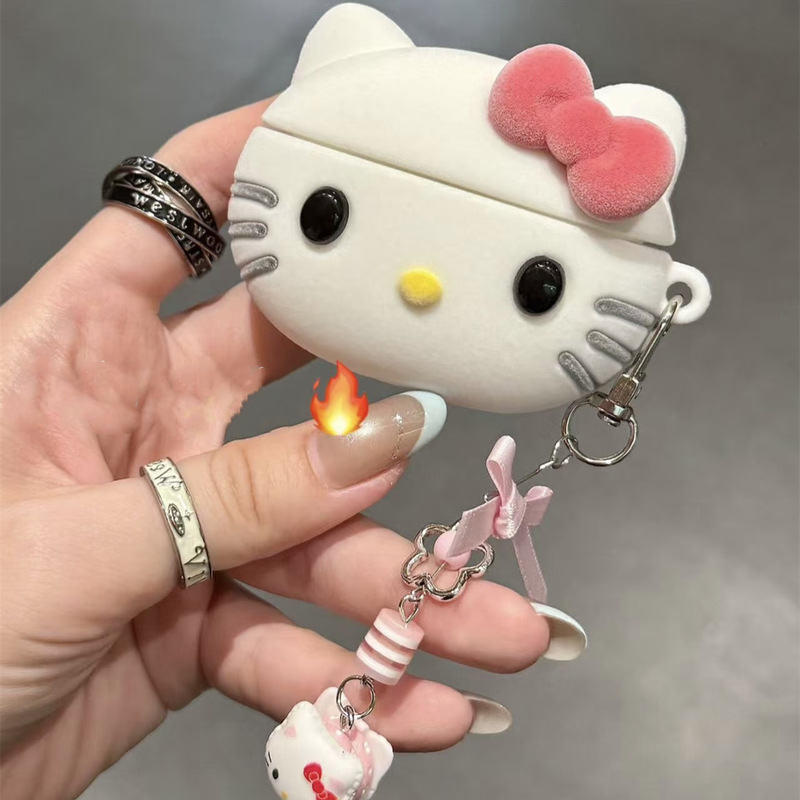 Ins韓系植毛kitty顔適用airpods4世代アップルヘッドフォン保護カバーソフトケース3/pro2新|undefined