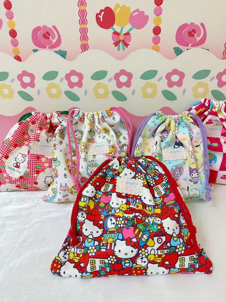 Unique New Ins-Style Cute Handmade Bow Drawstring Pouch Cosmetic Storage Bag Travel Bag Large Size