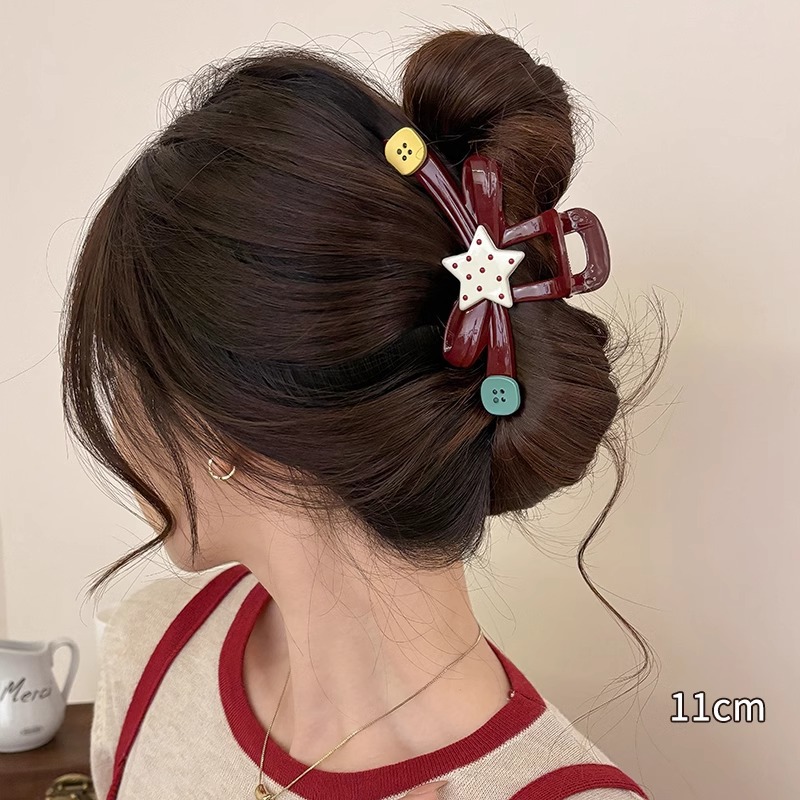 Año Nuevo clip rojo de cabello de mujer detrás de la cabeza de alta sensación de disco de cabello raspado clip de pez gran tamaño de cabello de cabello de cabello de cabello