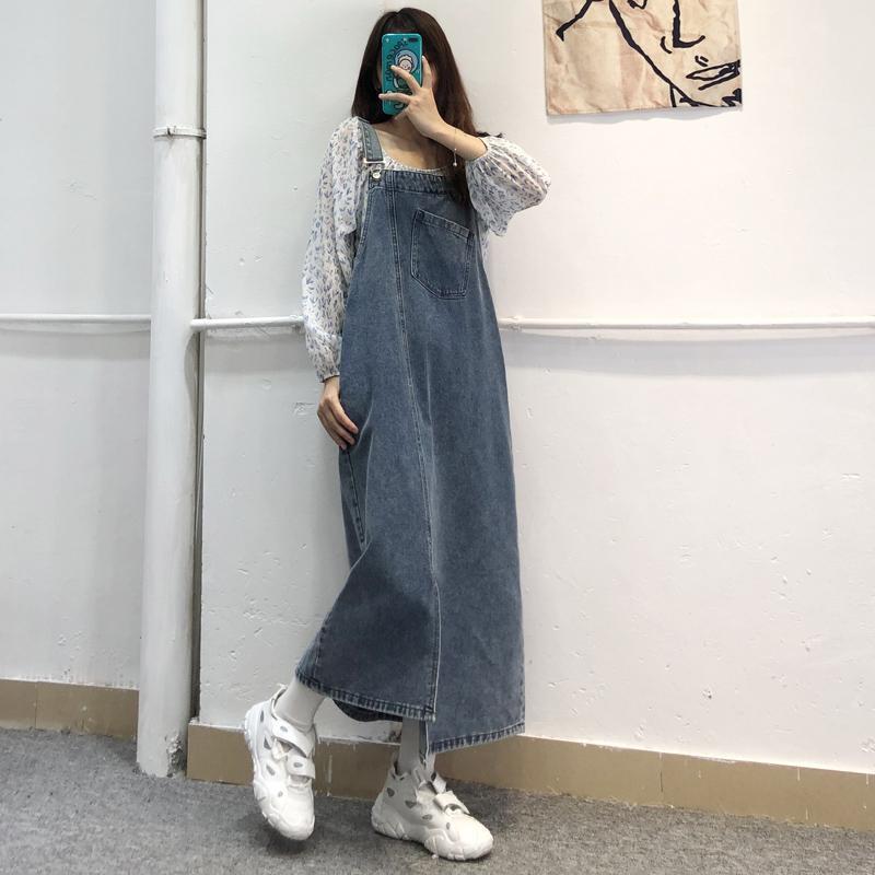 牛仔背带长裙女春秋新款宽松显瘦小个子夏款设计感小众吊带连衣裙|undefined