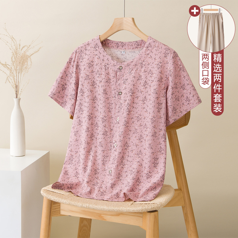 源头工厂中老年女装奶奶夏装时尚休闲套装夏老人衣服两件套妈妈装