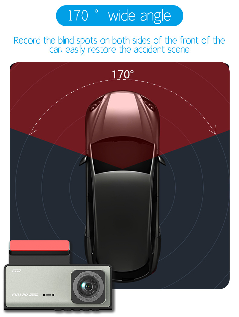 Cross-border driving recorder HD 1080P car front car rear 2 inch three-lens car camera A7WiFi