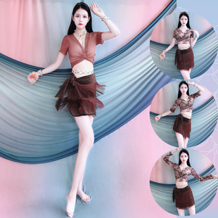 Belly Dance Practice Clothes New Brown Tassel Waist Scarf Dance Suit Oriental Dance Performance Clothing Group Clothing for Kidsren