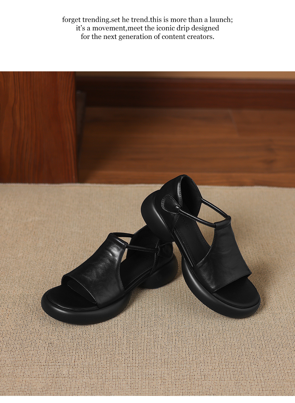 Sandal nữ quai chữ T đế dày, dán Magic Stig, form rộng thoải mái — màu nâu chi tiết 12
