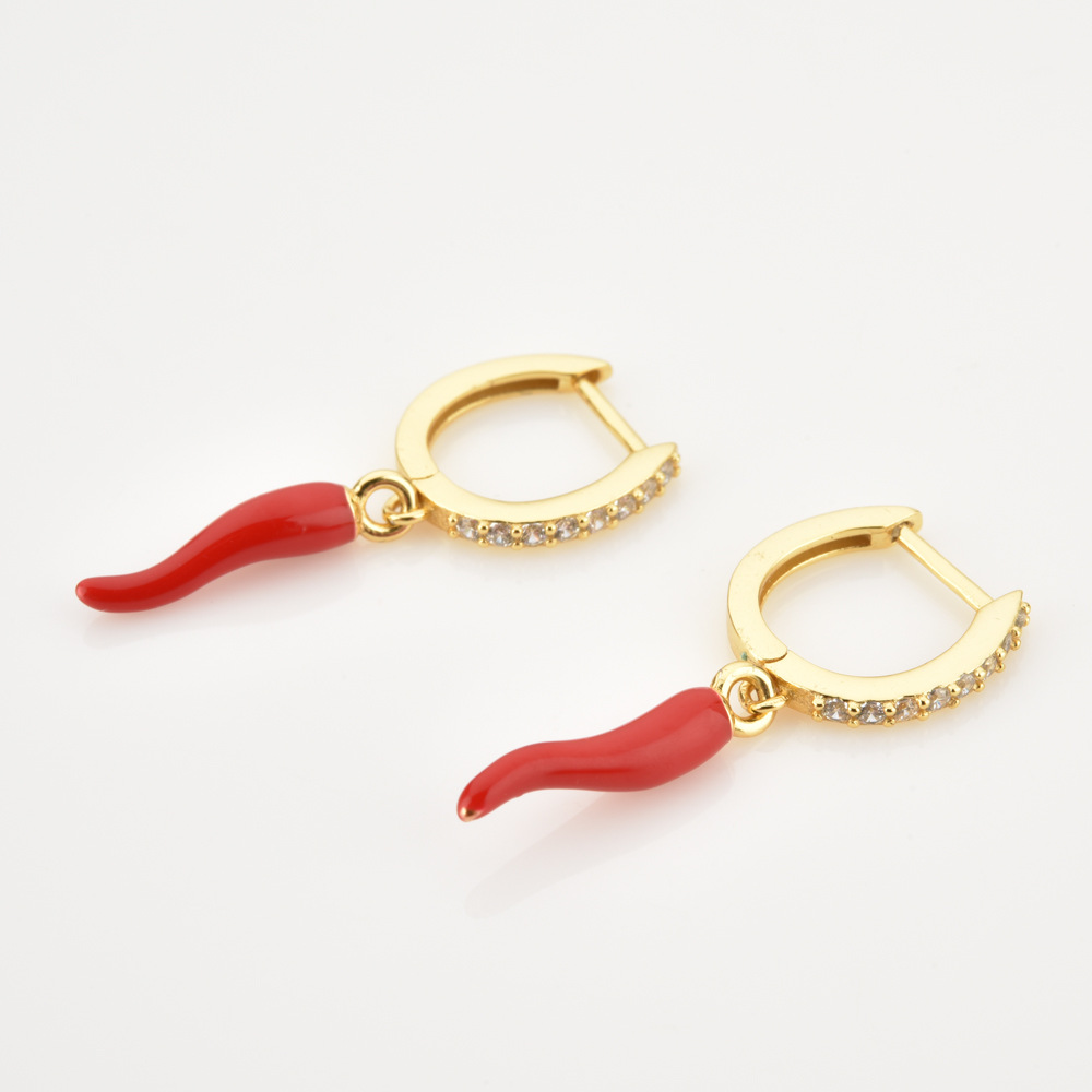 Daily Occasion 925 Sterling Silver Material 1 Pair 18K Gold Plated 925 Sterling Silver Zircon 925 Sterling Silver Earrings Chili Drop Earrings