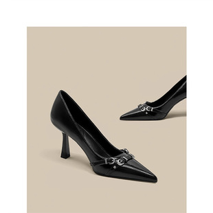 Black Light Mature Beautiful High Heels Women 2024 New French Style Elegant All-match Pointed Stiletto Heel Single-layer Shoes with Skirt
