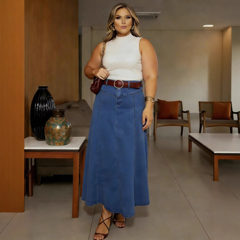 Tiktok Trending Products in Stock, Direct from the Manufacturer, Wholesale Distribution, Plus-Size High-Waisted Denim Long Skirt, 2026 New Model Tiktok Trending Products in Stock, Direct from the Manufacturer, Wholesale Distribution, Plus-Size High-Waisted Denim Long Skirt, 2026 New Model