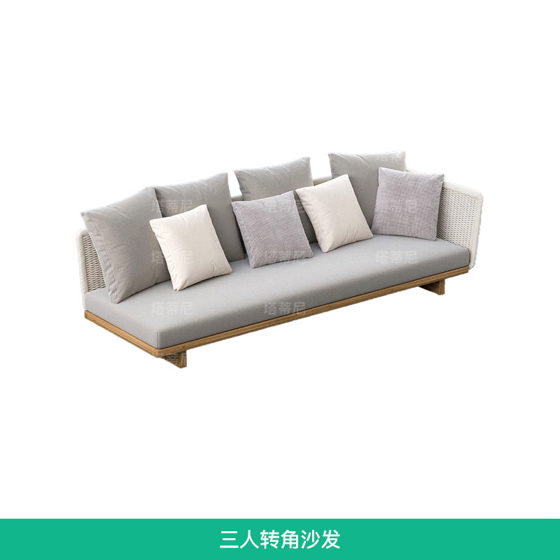 Sofá de patio exterior, conjunto de muebles para jardín y balcón, sofá de ratán y teca resistente al agua y al sol para terraza de villa.