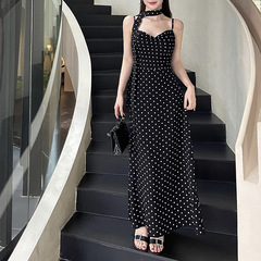 伊莉雅波点小兜领吊带连衣裙女夏季气质优雅度假连衣裙ZX25176GNG