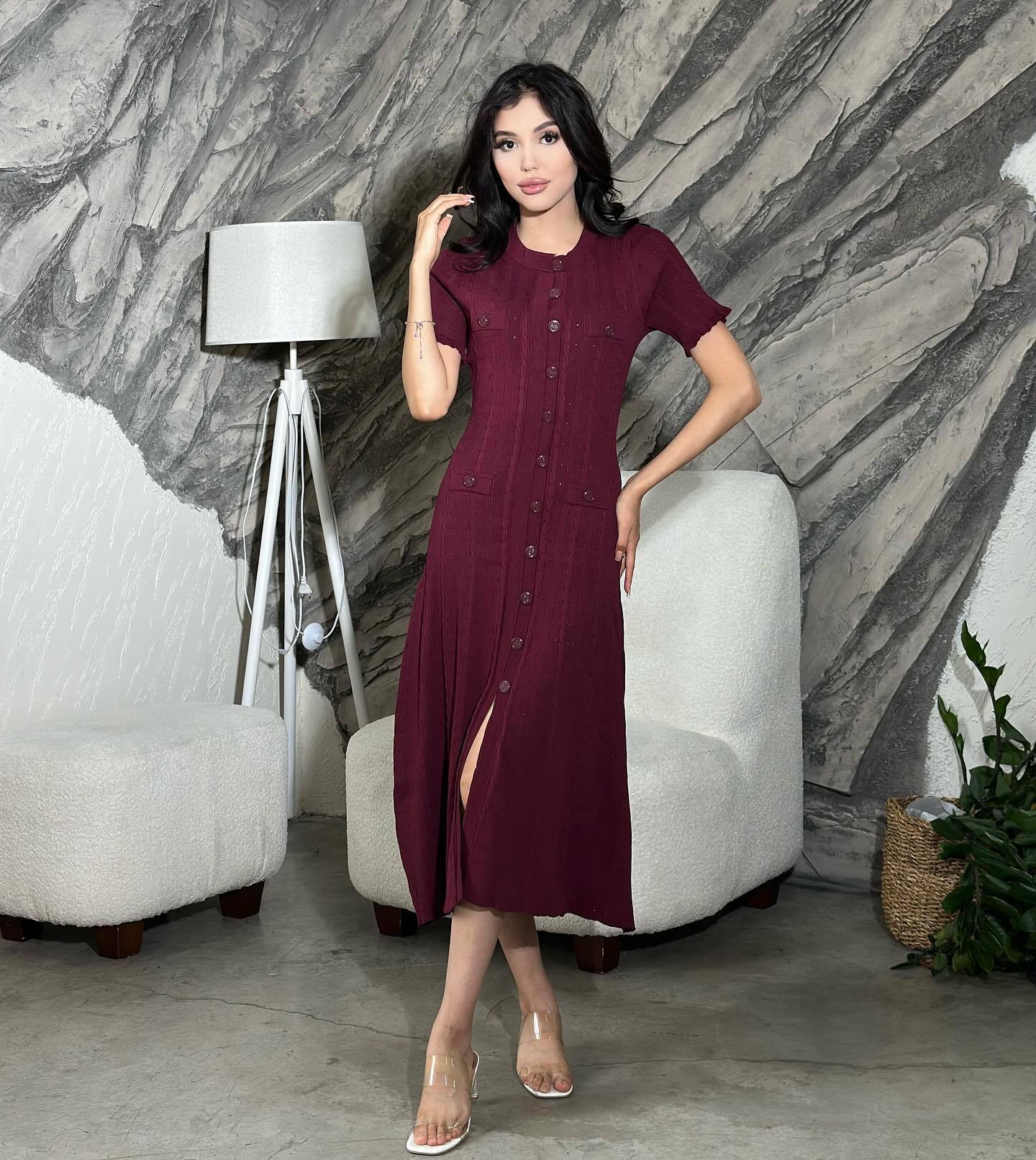 Women's European American Style Knitted Dress Simple Elegant Summer Single-Breasted Hollow out Slim Fit Temperament Long Dress_ecoleips.com