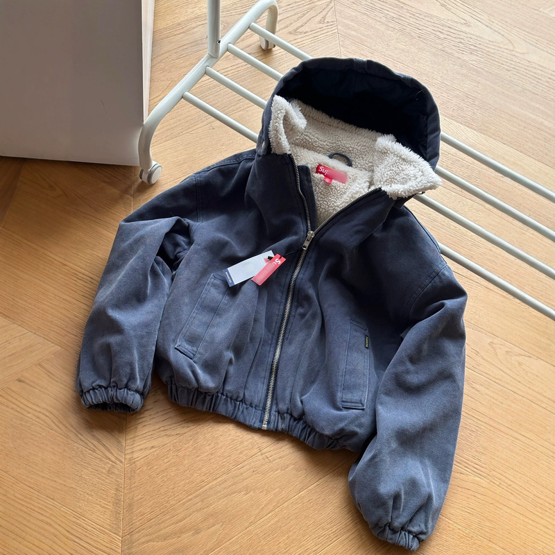 Cross-border supply: Unisex detachable hooded denim jacket with thick, warm fleece lining for autumn and winter