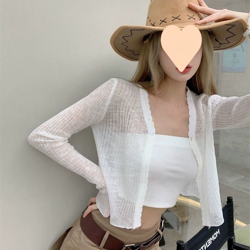 Summer jacket, short white thin long-sleeve, cardigan