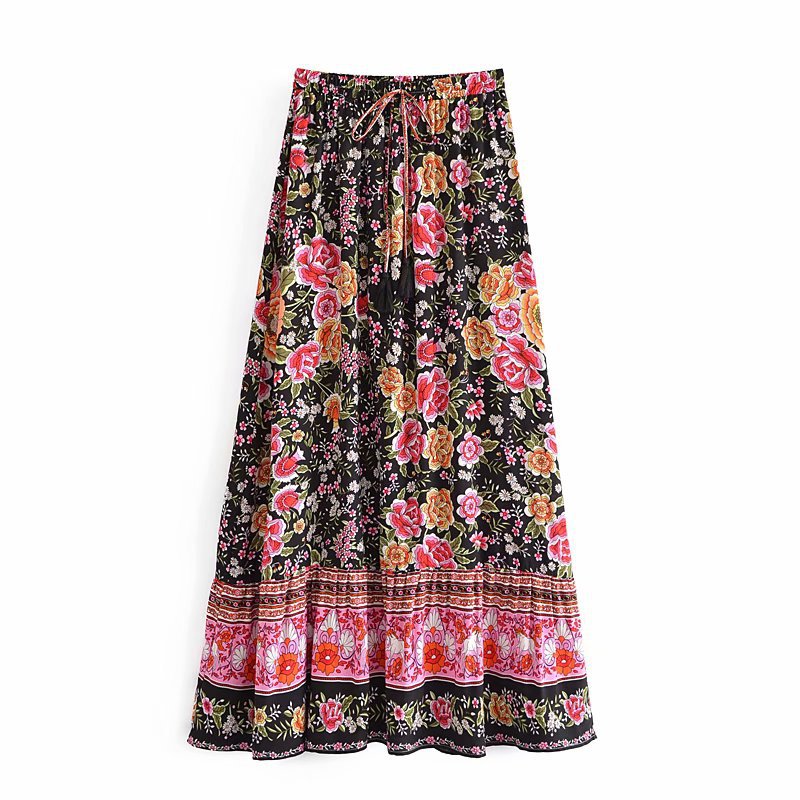 2021 Early Autumn New European And American Fashion Women's Bohemian Resort Style Rayon Printed Long Skirt_ecoleips.com