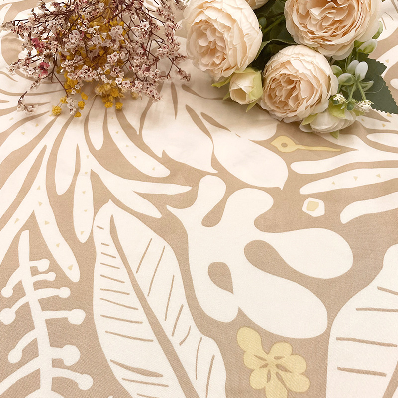 布艺岛 垂坠奶茶色植物花卉印花醋酸棉缎高定面料衬衫连衣裙布料