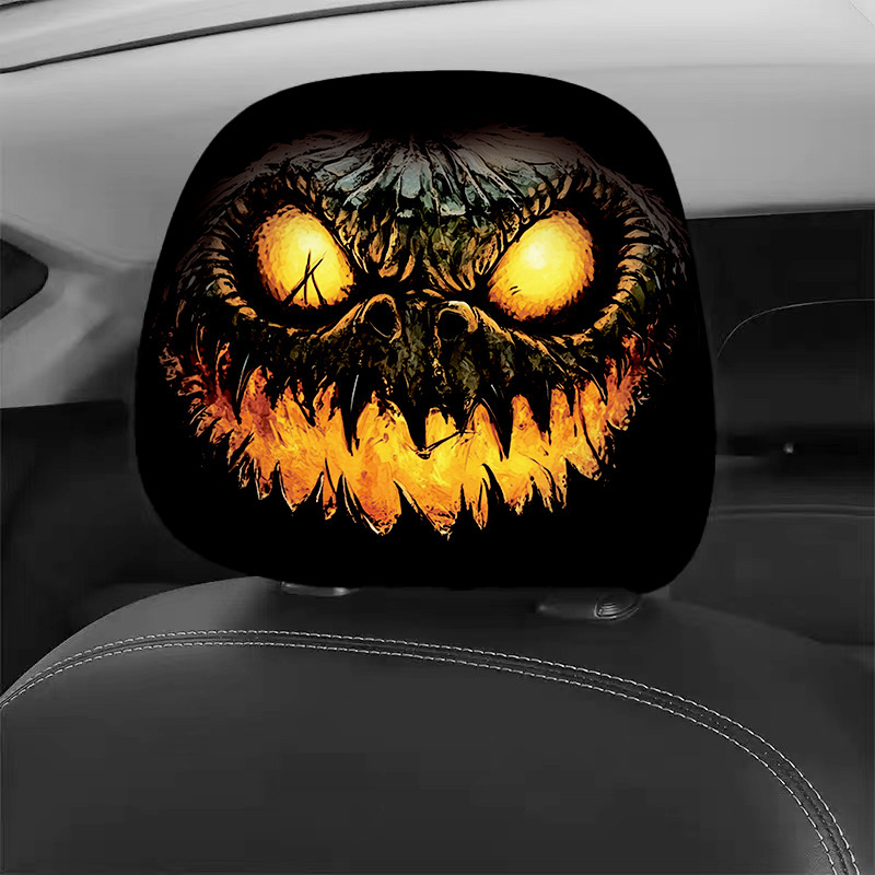 Cross-Border Foreign Trade Double-Sided Printing Car Headrest Cover Halloween Pumpkin Skull Spoof Universal Car Decorative Pillow Cover