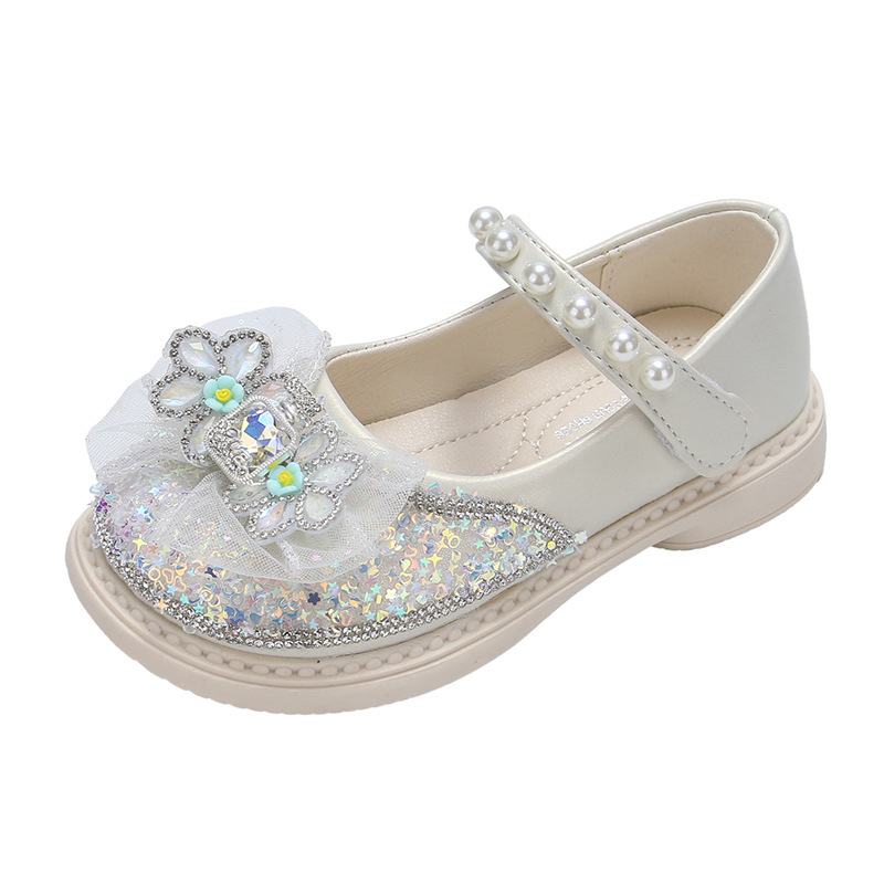 Zapatos de cuero para niñas princesa de niños zapatos de cristal primavera y otoño 2025 nuevos zapatos casuales de diamante suave zapatos de chicas