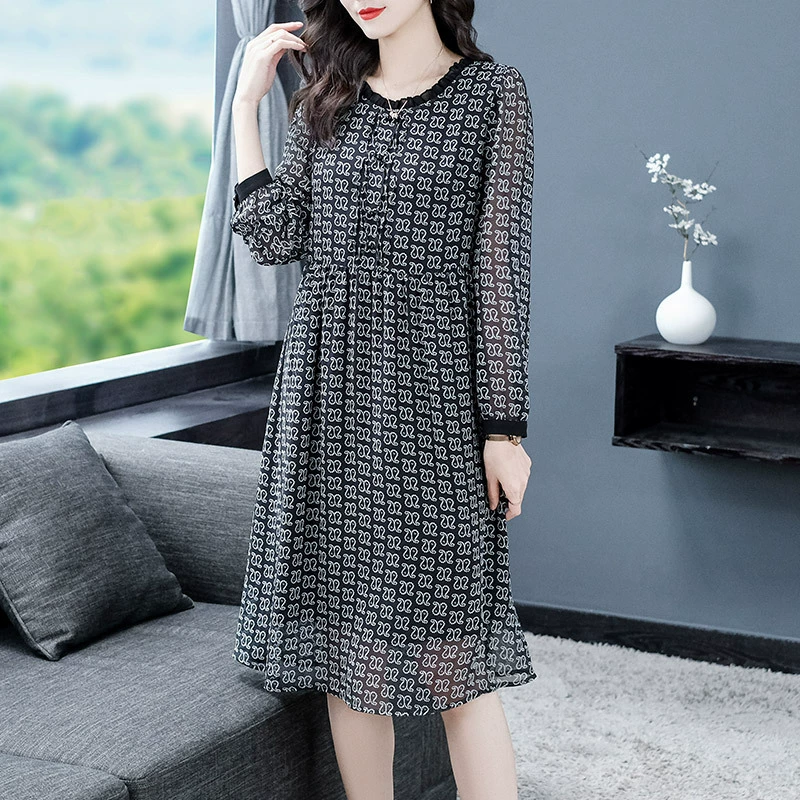 Летнее Новое пухлое платье для девочек больших размеров, свободное платье с круглым вырезом для похудения, платье с длинными рукавами, одежда для женщин среднего и пожилого возраста