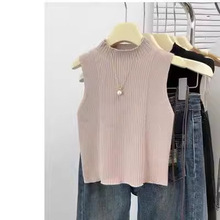 半高领针织背心女夏季新款修身外穿小西装内搭短款坑条无袖上衣