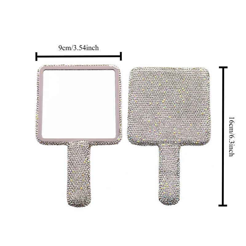 Espejo creativo con mango portátil de diamantes, espejo de maquillaje cuadrado de amor, espejo de belleza, espejo de princesa de diamantes llenos de diamantes, espejo de maquillaje