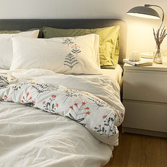 Japanese-style four-piece set 100% cotton bare sleep washable cotton fresh and simple floral bed sheet set cover set for INS spring and summer