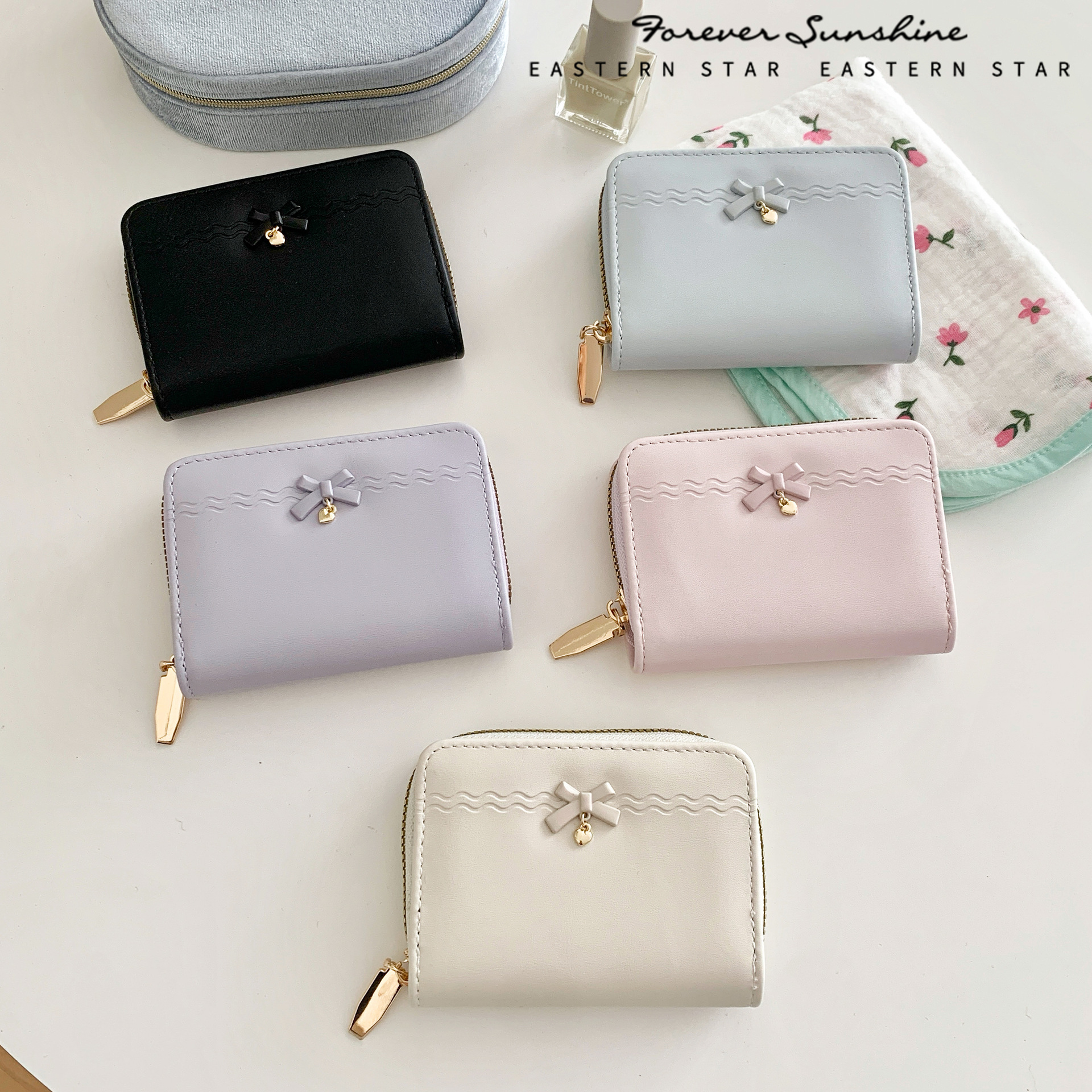 Low-saturation minimalist bow design~Fashionable and simple women's accordion card holder wallet, available on Xiyin and Xiaohongshu, made of PU