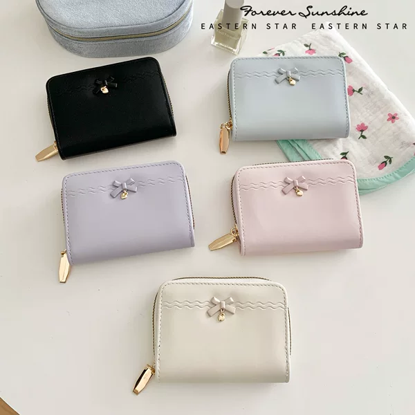 Low-saturation minimalist bow design~Fashionable and simple women's accordion card holder wallet, available on Xiyin and Xiaohongshu, made of PU