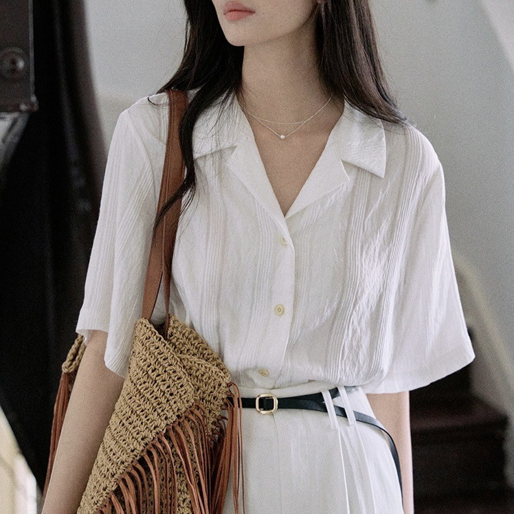 "Nanyang Holiday" Loose Short-sleeved Cuban Collar Shirt Women's Summer French Retro Casual Top