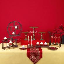 中式復古木質甜品台擺件婚禮展示架子擺台托盤婚慶裝飾茶歇蛋糕台