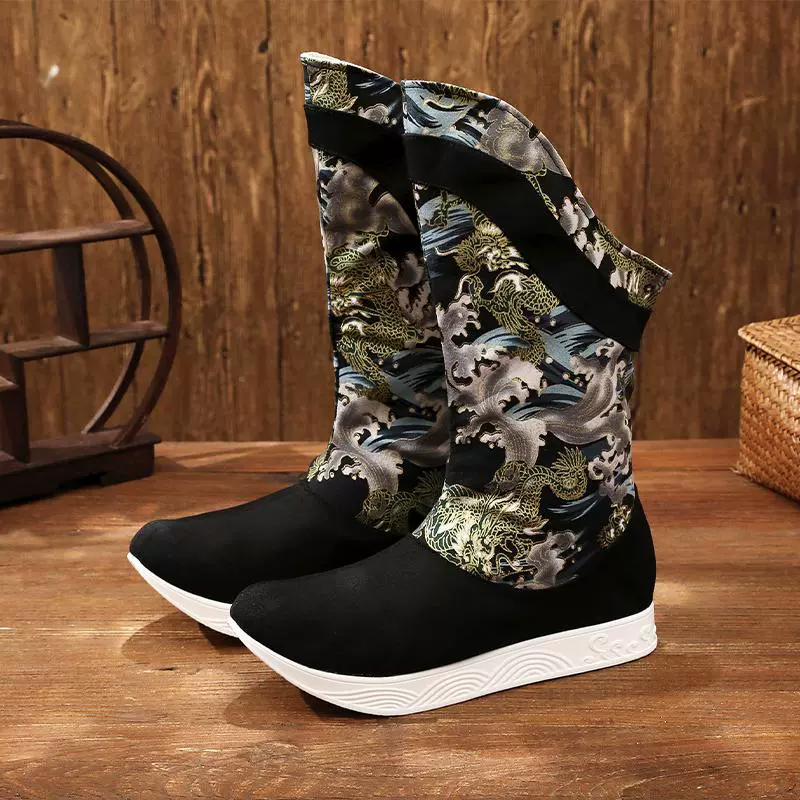 Мужские ботинки ханьфу, традиционные высокие сапоги на толстой подошве, свадебные туфли в китайском стиле, туфли для боевых искусств в древнем стиле, увеличивающие рост, Jin Yi Wei.