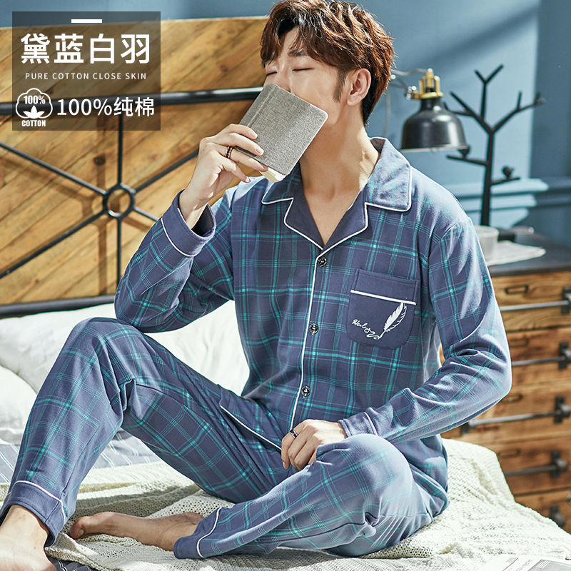 Pijamas de los hombres primavera y otoño más tamaño % algodón manga larga 2022 nuevo traje casual desgaste del hogar se puede usar fuera