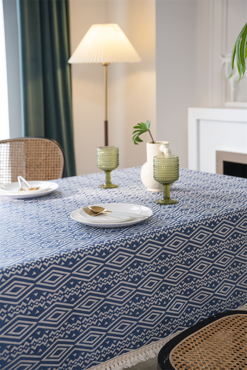 Nappe géométrique américaine INS, motif losanges ethnique, jacquard 100 % polyester avec pompons, rectangulaire_voghion.com