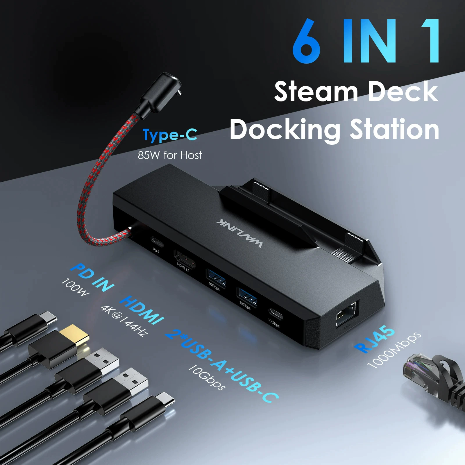 WAVLINK подходит для док-станции Steam Deck/ROG Ally/Legion Go 100W PD6-in-1