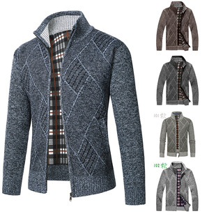 Foreign trade Men's sweater stand collar sweater autumn and winter New zipper cardigan sweater warm loose coat top