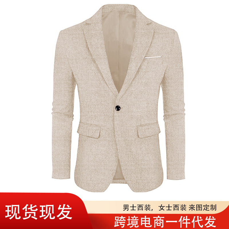 Men's Blazer Temu Popular Linen Casual Jacket Single Button Lightweight Men's Slim Business Suit
