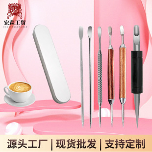 Factory direct supply flower needle coffee flower needle stainless steel flower pen fancy professional crochet needle carved needle wooden handle