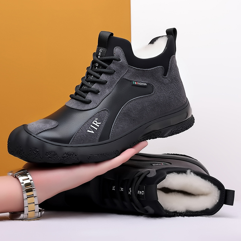 Zapatos de algodón para hombres de cuero genuino de lana de invierno zapatos de cuero cálidos con forro polar del norte de alta calidad zapatos de hombre casuales deportivos de mediana edad