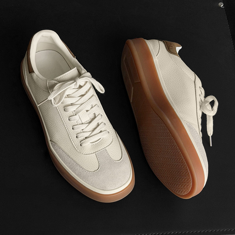 Vintage old money style low-top sneakers for men, versatile for daily commuting, lace-up white shoes, breathable, casual, simple German training shoes Vintage old money style low-top sneakers for men, versatile for daily commuting, lace-up white shoes, breathable, casual, simple German training shoes