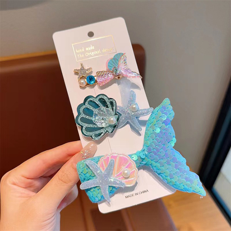 Accesorios para el cabello de sirena para niños hielo y nieve horquilla tocado clip lateral pequeña princesa tocado Super Hada bebé accesorios para el cabello traje pelo