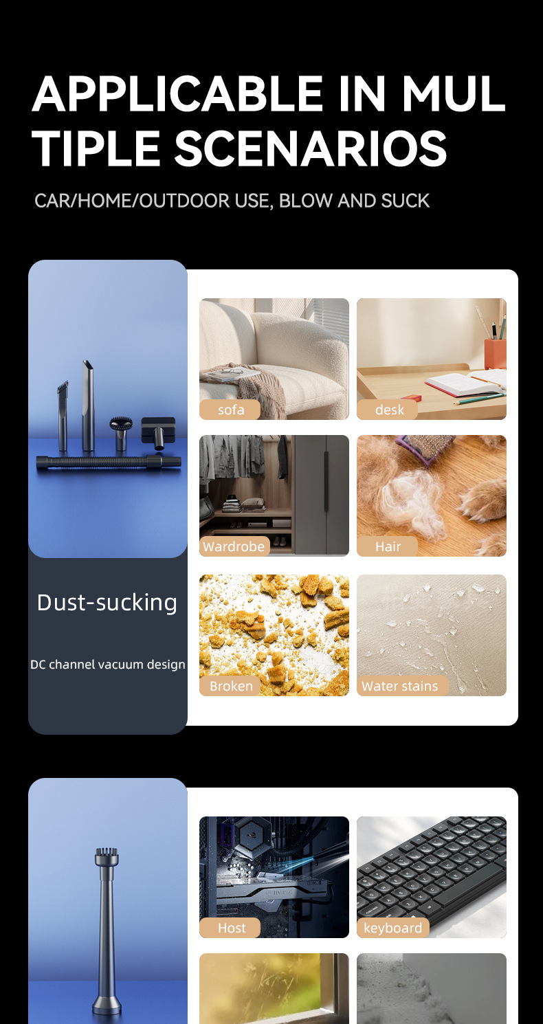 Car Vacuum Cleaner Car Household Large Suction Portable Charging Handheld Wireless Brushless Small Powerful Dust Blower