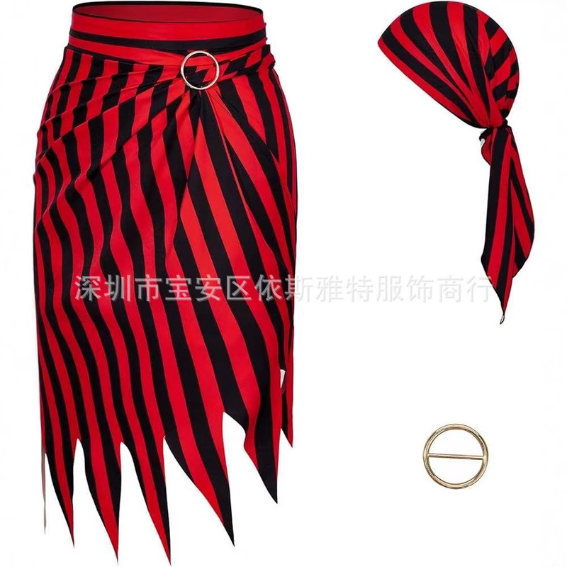 Halloween Renaissance Pirate Skirt Red and Black with Headscarf