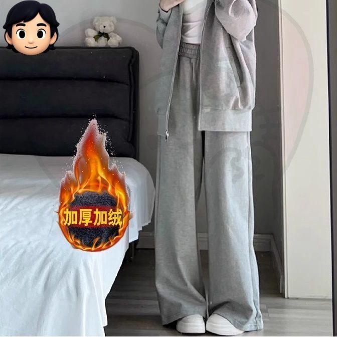 休闲运动套装女秋冬新款宽松连帽灰色卫衣阔腿裤两件套开衫外套潮|undefined