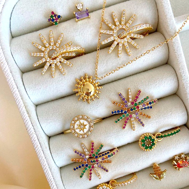 Retro Geometric Copper Inlaid Zircon Drop Earrings 1 Pair