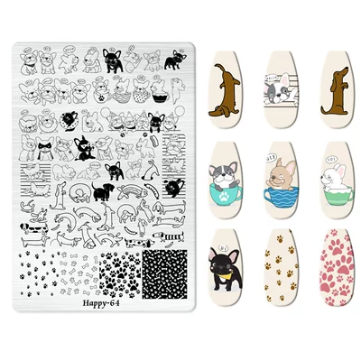 Bow Cartoon Line Frosted Stamping Dırnaq bəzəkləri - happy-064-with-back-plate